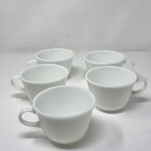 Vintage Pyrex White Milk Glass 8oz Coffee Mugs/ Tea Cups~Set Of 5